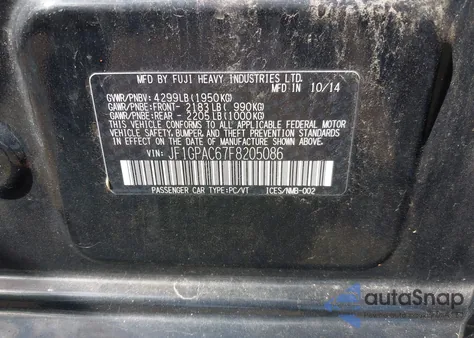 2015 Subaru Impreza 2.0I Premium z USA, uszkodzony, nr VIN JF1GPAC67F8205086